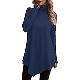 JUSTFASHIONNOW Turtle Neck Shirts for Women Long Sleeve Tunic Tops to Wear with Leggings Dressy Casual Fall Clothes 2025