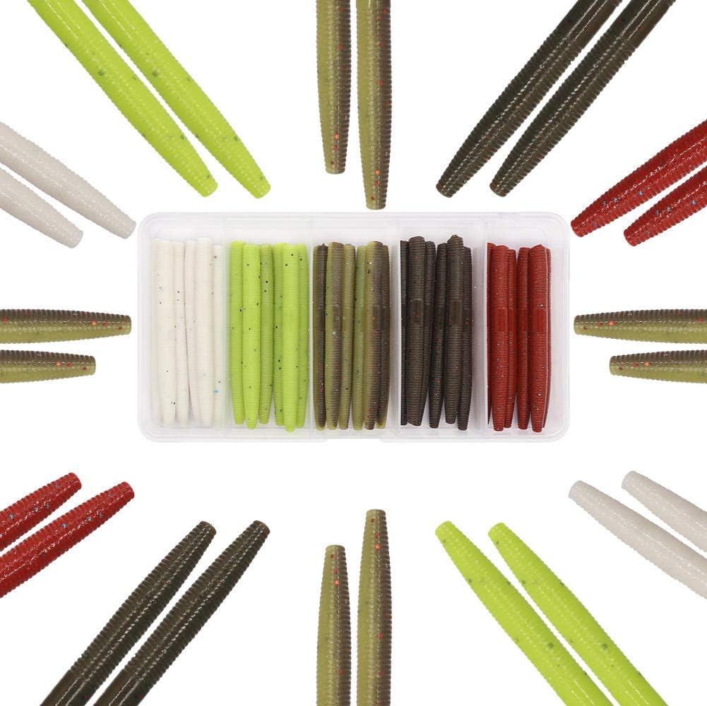 XFISHMAN Senko Worms Bass Fishing Lure Kit 30 pk Wacky Rig Worms Soft Plastic Stick Baits 4" 5" inch (Senko Worms (4in, 5 Colors, 30pcs)) : Sports & Outdoors