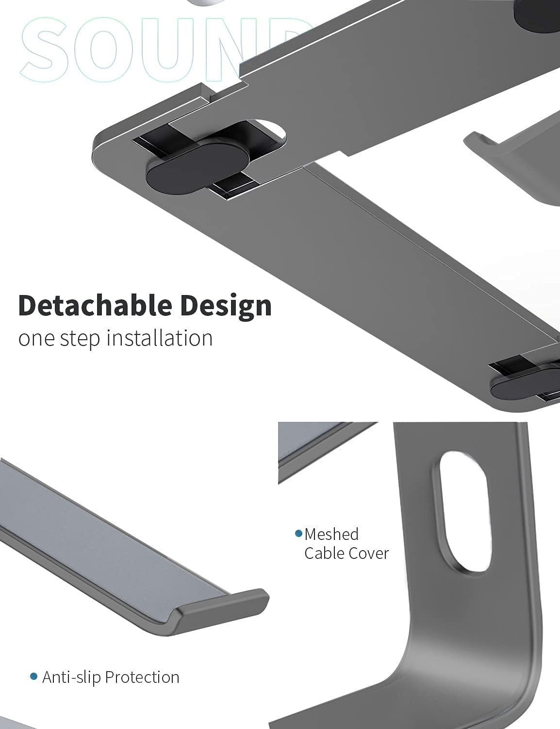 Soundance Laptop Stand, Aluminum Computer Riser, Ergonomic Laptops Elevator for Desk, Metal Holder Compatible with 10 to 15.6 Inches Notebook Computer, Grey: Office Products