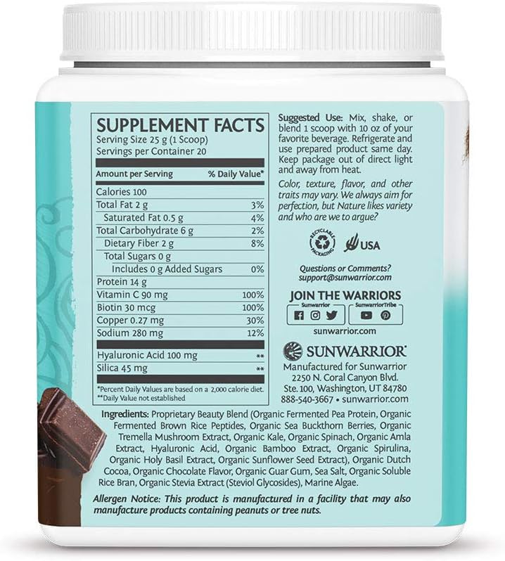 Sunwarrior Collagen Building Protein Peptides, Chocolate Fudge, 500 g, 500 g (Pack of 1) - Image 3