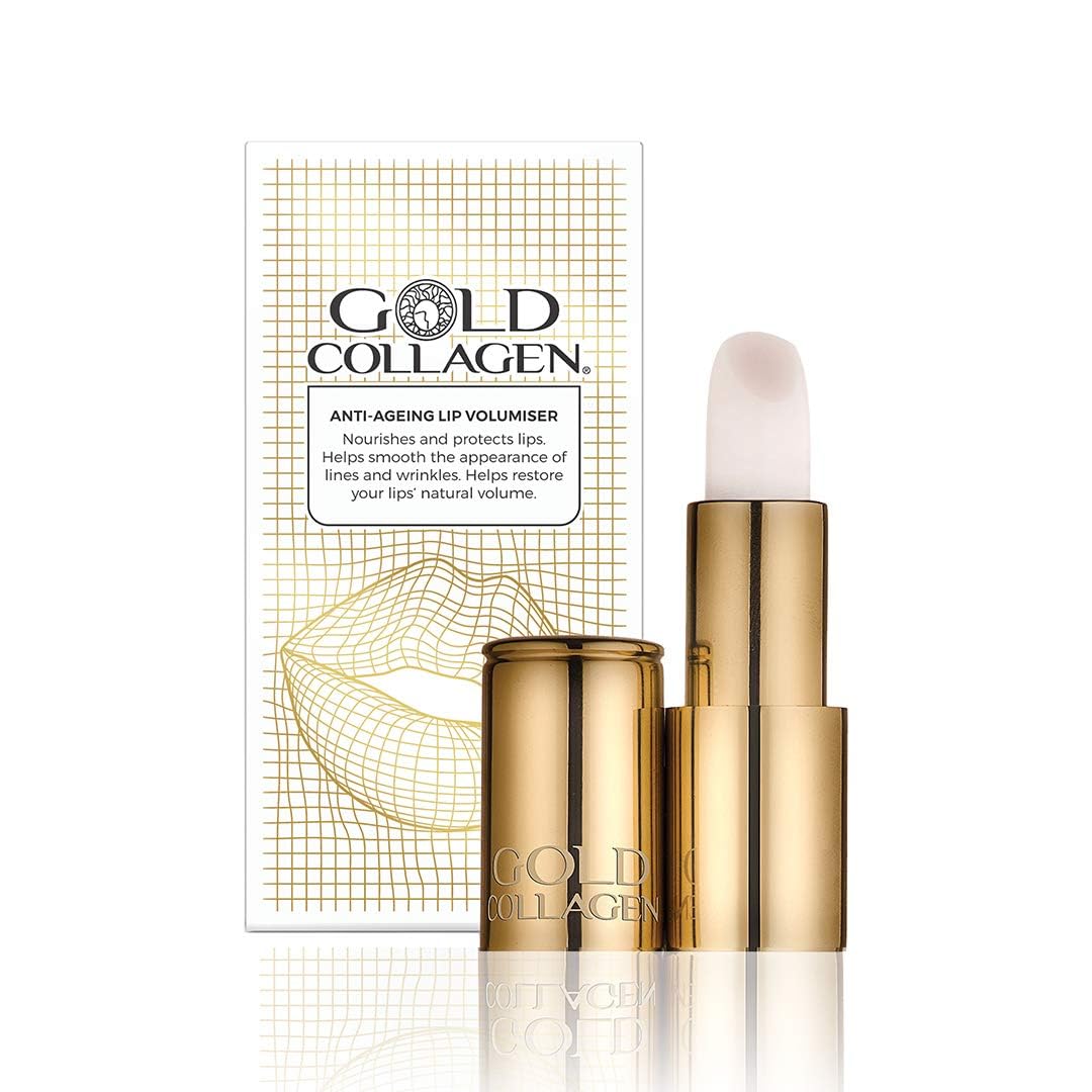 GOLD COLLAGEN Lip Volumiser - Anti-Ageing Lip Balm with Coconut Oil, Castor Oil, Marine Collagen & Vitamin E - Super Moisturising Lip Plumper, Enhances Lips Volume with Regular Use - Pearl Effect