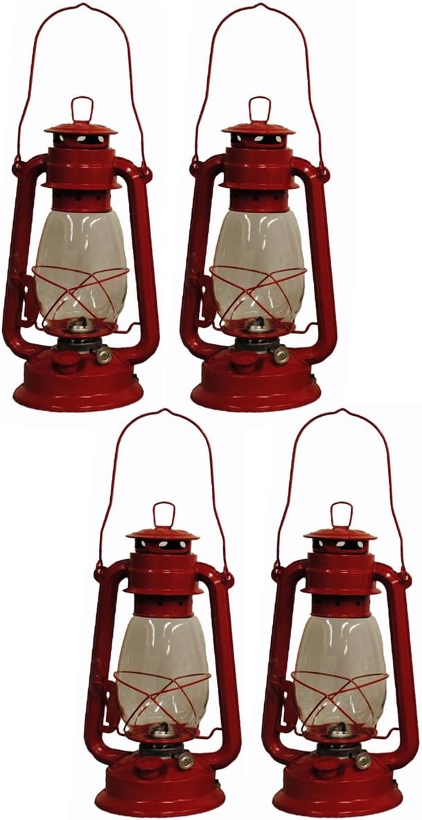 Oil Lamps & Accessories - Red Hurricane Kerosene Oil Lantern Emergency Hanging Light / Lamp - 12 Inches (4)