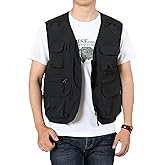 Perbai Men's Black Utility Fishing Vest Outdoor Summer Lightweight Work Photo Safari Cargo Vest