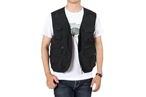 Perbai Men's Black Utility Fishing Vest Outdoor Summer Lightweight Work Photo Safari Cargo Vest
