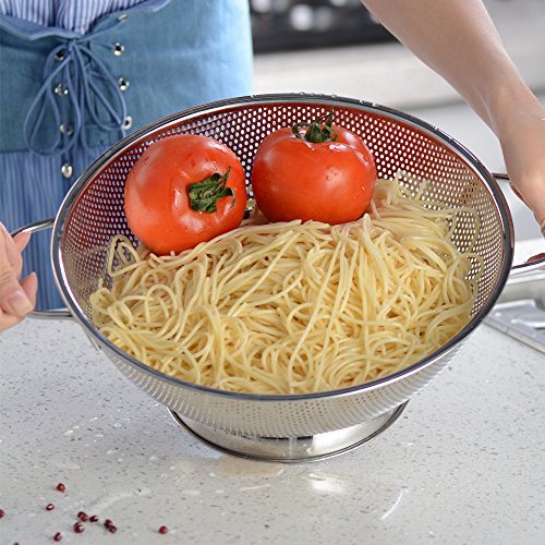 ZESPROKA Stainless Steel Micro-perforated 5-Quart Colander Strainer - With Solid Handles and Stable Draining Ring Base - Ideal for Pasta, Beans, Noodles, Vegetables & Fruits - Thumbnail 4