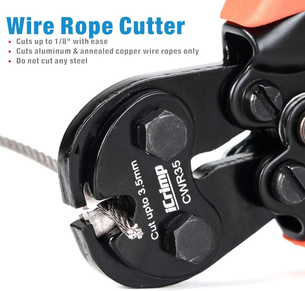 IWISS Wire Rope Crimping Tool with Cable Cutter Works for Aluminum Oval Sleeves and Stop Loops Steel Copper Sleeves and Ferrules from 3/64-inch to 1/8-inch - - 