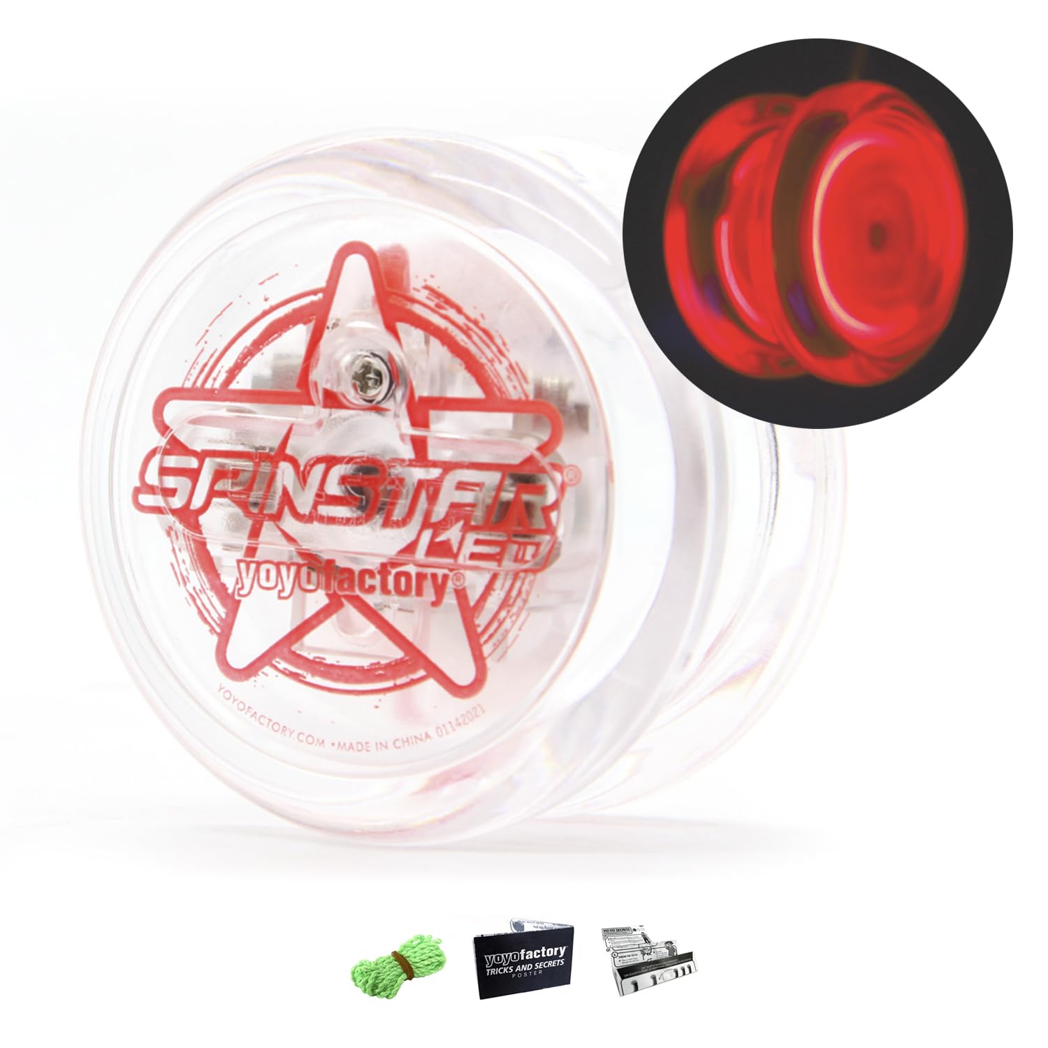 YoYo Factory SpinStar LED Yo Yo – Light Up YoYo for Kids & Beginners | Easy Return Professional Trick Yo-Yo for Learning, Fine Motor Skills & Spinning Toy Fun - Red