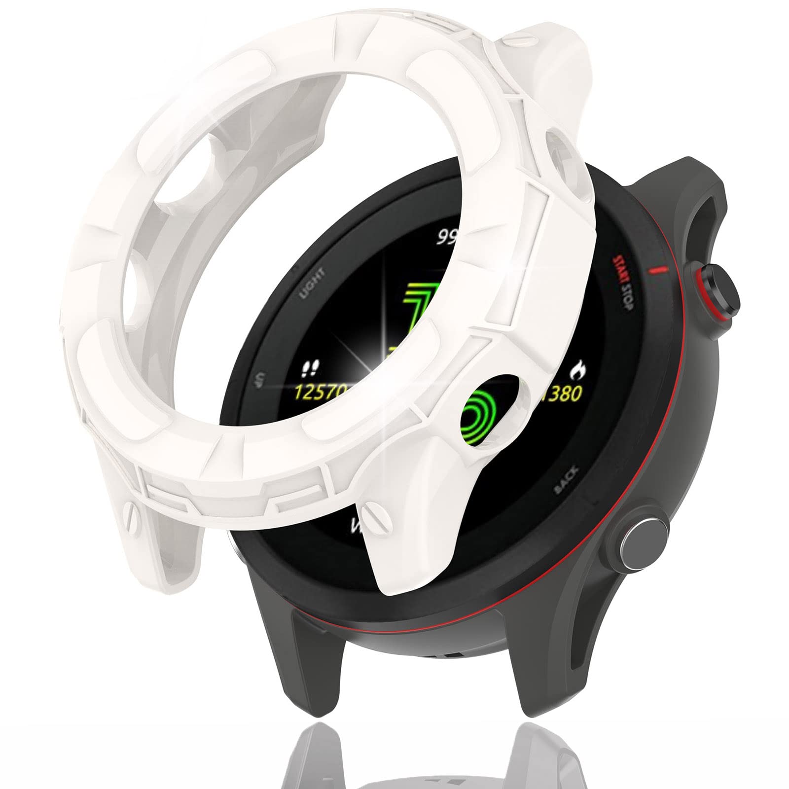 Miimall Case Compatible with Garmin Forerunner 255/Forerunner 255 Music, Soft TPU Bumper Protective Frame Shockproof Ultra-Thin Silicone All-Around Protective Cover for Forerunner 255-White