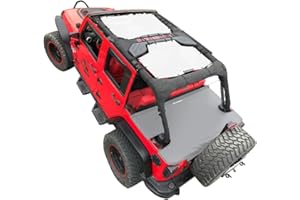 Shadeidea JK Sun Shade Top Compatible with Jeep Wrangler JKU Top Sunshade Soft Mesh Roof Cover (2007-2018)- Wind Noise UV Blocker -10 Year Warranty -4 Door -White -Front&Rear (2 pcs)