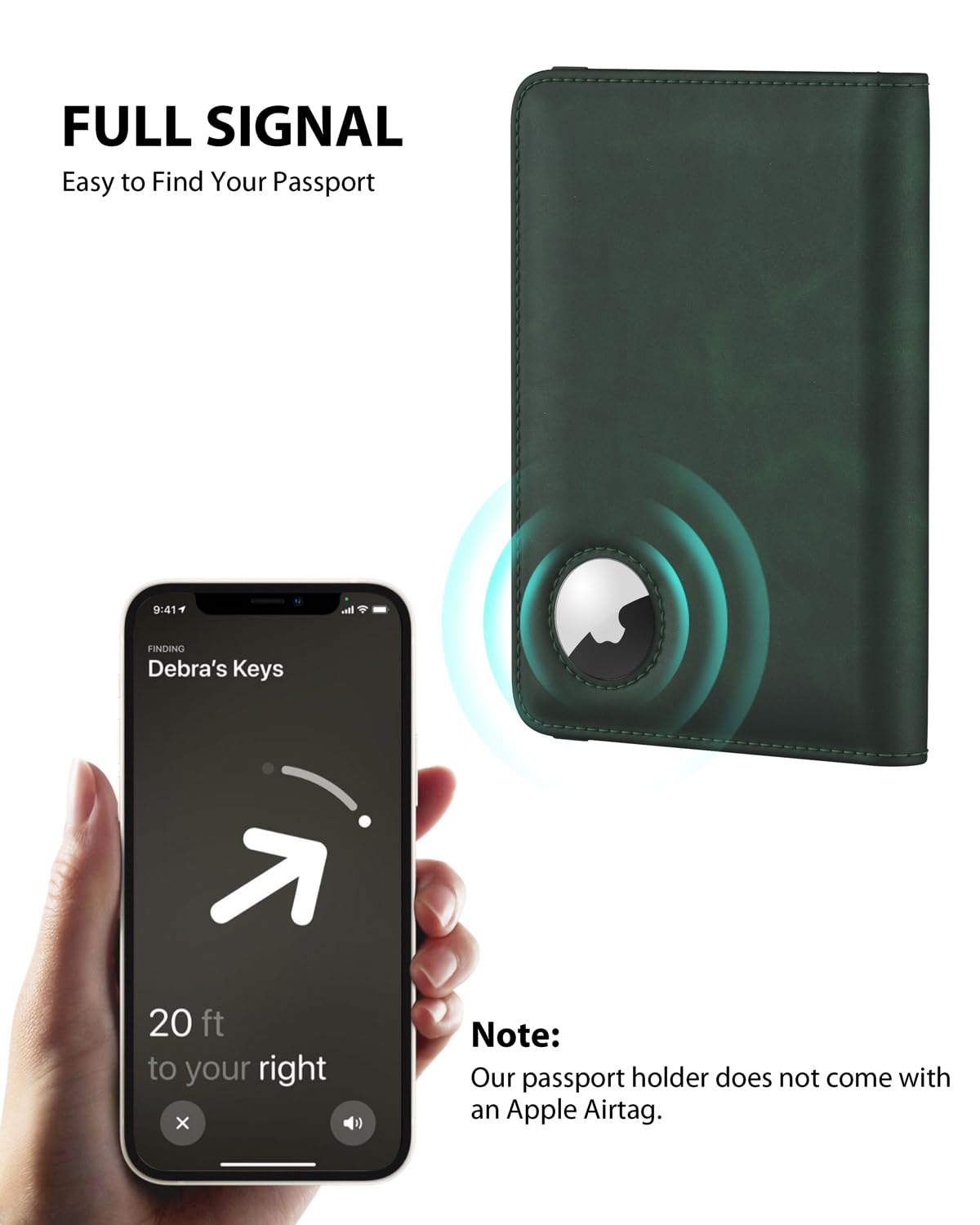 Stouchi Passport Holder with Airtag Slot, Airtag Passport Wallet for Men, Slim Leather Passport Holder Case Family for Travel Anti-Lost, Green