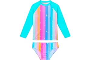 NOKECINA Girls Swimsuit Long Sleeve Rush Guard Bathing Suit Swimwear with Bikini Bottom Sun Protection