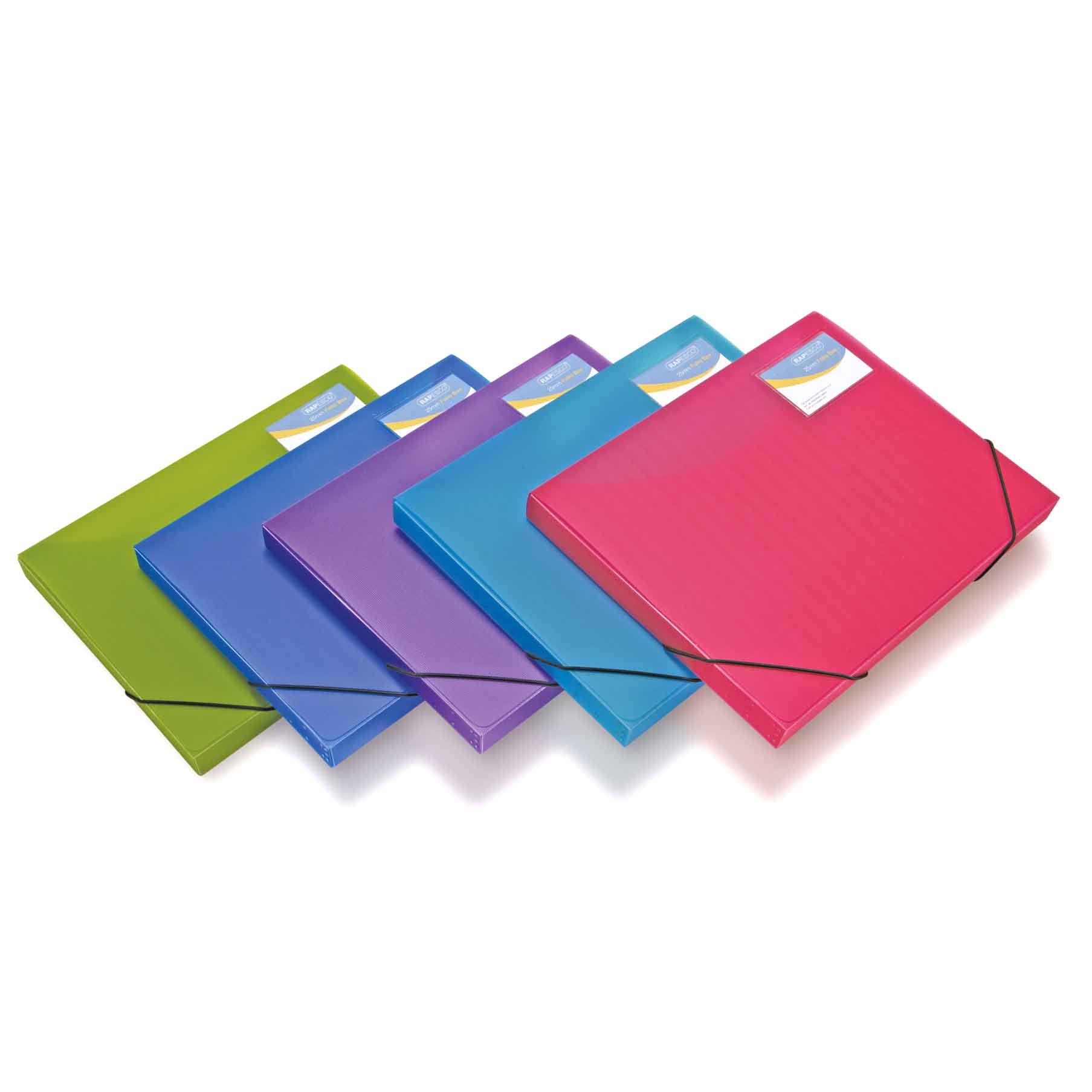 Rapesco 0804 25mm Folio Box, A4+, Bright Transparent Colours, Pack of 5