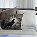 HGOD DESIGNS Crow Throw Pillow Case Vintage Crow Black Flower Cotton Linen Square Cushion Cover Standard Pillowcase for Men Women Home Decorative Sofa Armchair Bedroom Livingroom 18 x 18 inch