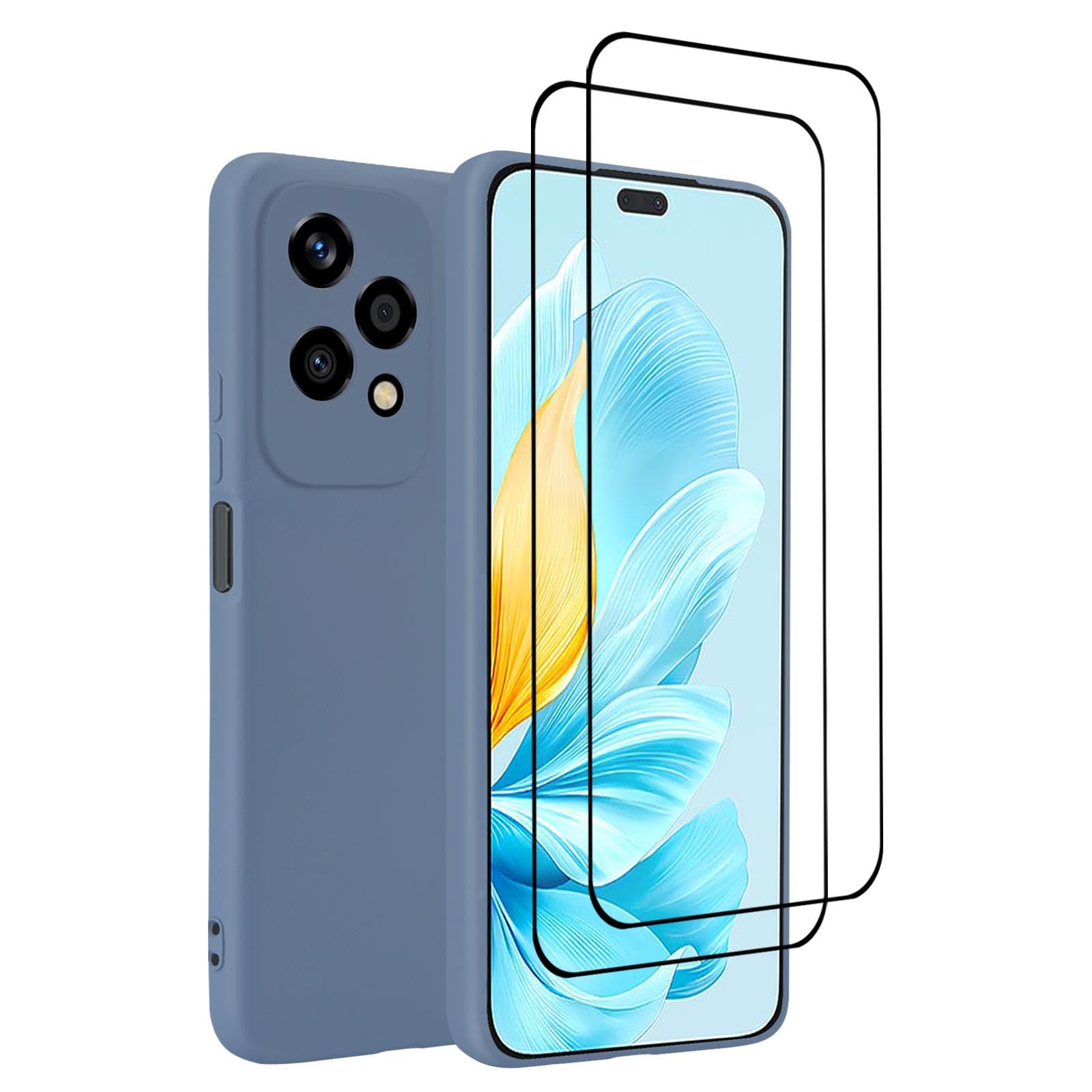 32nd Liquid Silicone Case Cover for Honor 200 Lite With 2 X Tempered Glass Screen Protectors, Slim and Durable Protective Case - Grey