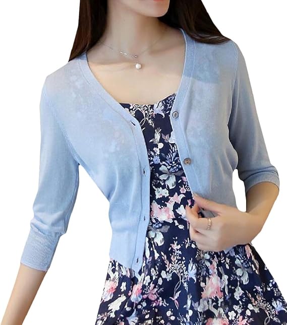 H&E Womens Sheer Thin 3/4 Sleeve Slim Knitwear Cardigan Bolero Shrugs