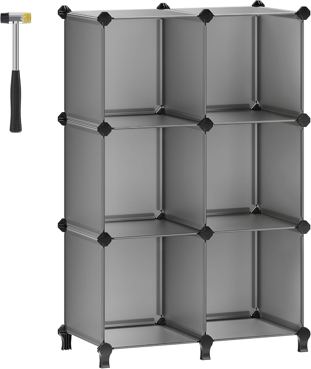 SONGMICS 6 Cube Storage Unit Modular Plastic Organizer 30x30x30 cm Grey LPC06G