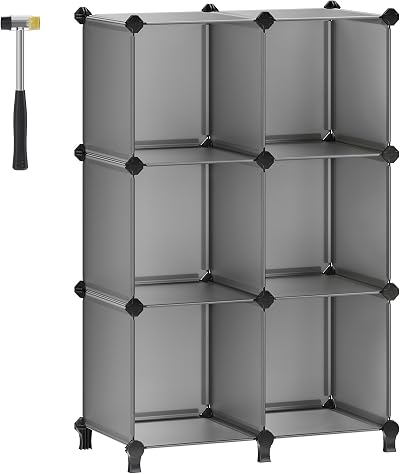 SONGMICS 6 Cube Storage Unit Modular Plastic Organizer 30x30x30 cm Grey LPC06G