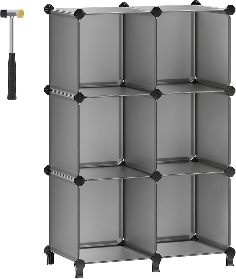 SONGMICS 6 Cube Storage Unit Modular Plastic Organizer 30x30x30 cm Grey LPC06G