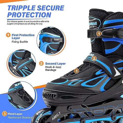 2PM Sports Adjustable Inline Skates for Girls and Boys Women Men, Sizes 30-33, 34-37, 38-41 and 42-44
