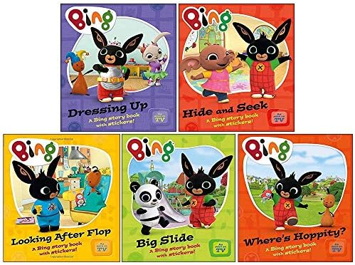 Bing As Seen On TV - Bing 5 Children Story Books Collection Pack Set - (Dressing Up, Hide and Seek, Looking After Flop, Big Slide, Where's Hoppity)