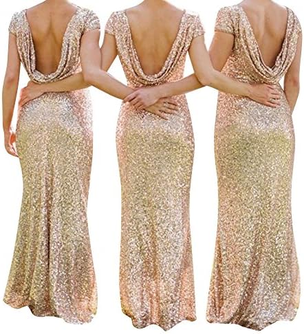 Shinieny Women's Sequin Mermaid Bridesmaid Party Gown Evening Long Dress Large Gold