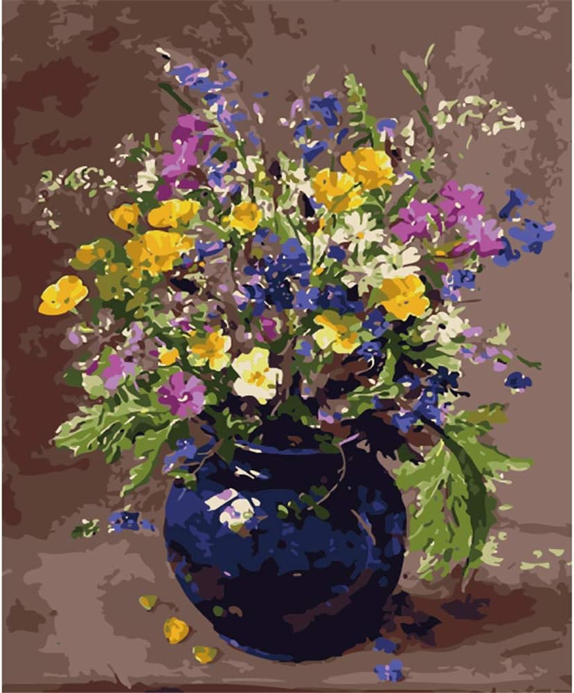 KANGDISON Colorful Blue Vase Painting by Numbers for Adults, DIY Oil Paint by Number Kits Home Decor Wall Gift Painted for Painting beginner 16 x 20inch / 40 x 50cm