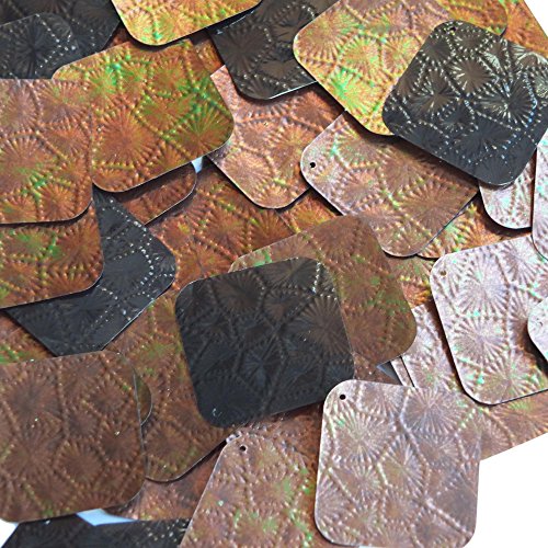 Tooled Leather Brown Iridescent Sequin Square Diamond 1.5 inch Metallic Couture Loose Paillettes. Made in USA.