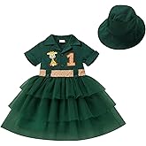FYMNSI Baby 1st Birthday Outfit Girls Jungle Animal Giraffe Birthday Dress Tiered Tulle Hat Newborn Cake Smash Photo Shoot