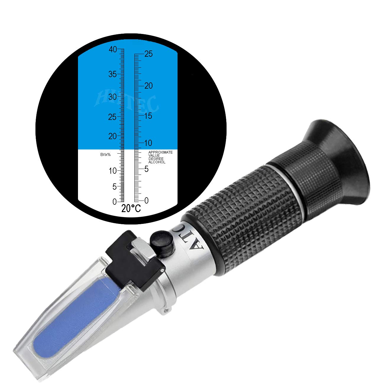 HHTEC Wine Refractometer 0–40% Brix, 0–25% Potential Alcohol with ATC, Winemaking Refractometer for Grape Juice, Must and Fermentation Control