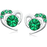DAYBYDAY Dainty Heart Earrings for Women Hypoallergenic 925 Sterling Silver Moissanite/Ruby/Sapphire/Emerald/Aquamarine Heart Stud Earrings