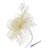 QIYIFAN Women's Feather Mesh Flower Fascinator with Headband and Clip Wedding Tea Party Fascinator Hats for Ladies