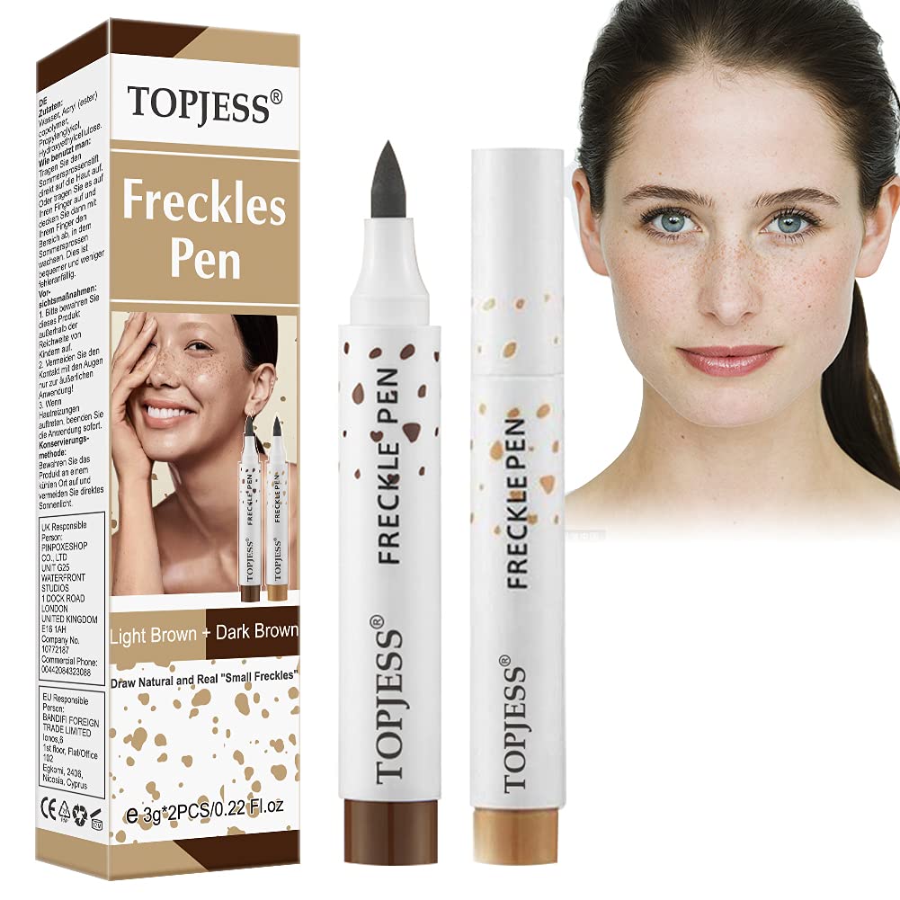 Freckle Pen, Faux Freckles Makeup Pen, Natural Freckle Pen, Waterproof, Long Lasting, Easy to Color,Soft Lasting Waterproof Dot Spot Pen, 2 PCS (Light Brown + Dark Brown)