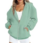 FANCYINN Womens Zip Up Hoodies Long Sleeve Oversized Sweatshirts Casual Drawstring Fall Fleece Jacket with Pockets