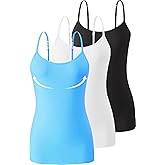 Accbiety 3 Pack Womens Camisole with Built in Bra Adjustable Strap Tank Tops for Women Cami Shelf Bra Cotton Undershirt
