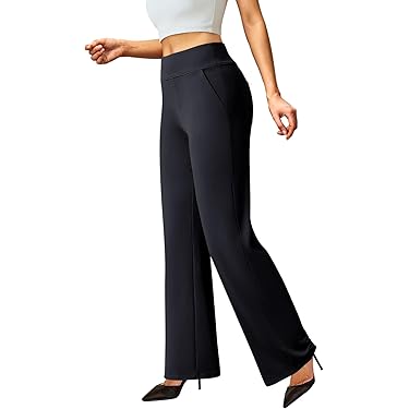 womens fashion dress pants Half Black White Women Dress Pants Pockets, Two Toned Color Split Tape –  Starcove Fashion main image 0
