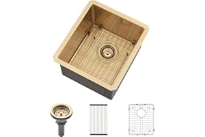 13 Inch Gold Bar Sink Undermount-VASOYO 13x15 Inch Undermount Bar Sink Gold Small Rv Kitchen Sinks Outdoor Island Sinks 16 Gauge Stainless Steel Single Bowl Basin with Bottom Grid