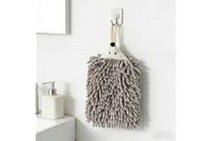 1-Pack Chenille Hand Towels for Bathroom, Kitchen, Bedroom | Whimsical Hedgehog Design with Button Hanging Loop (Grey)