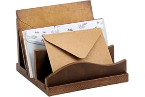 CUTHOLLOW Desk Mail Organizer Sorter, Wooden Mail Holder with 3-Slot Letter Tray for Envelopes, Bills, and Files, Countertop 