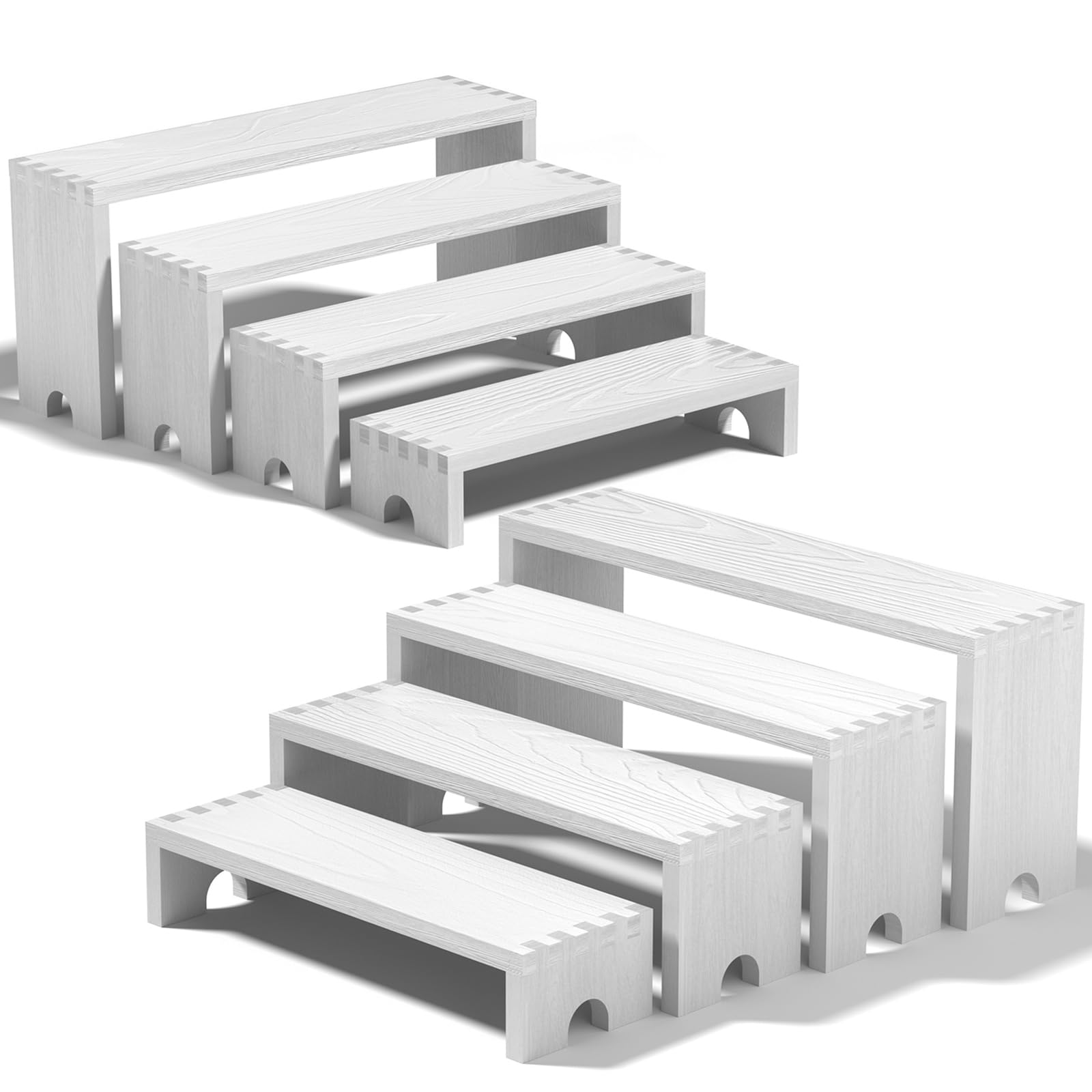 Photo 1 of 2 Set Large White Wooden Tiered Riser Display Stands for Vendor Events,Stackable Wooden Cupcake Stand,Farmhouse Decor Wood Dessert Table Display Set,Vendor Booth Display Items,Food Display Risers for Party?12-11.2-10.4-9.6IN?