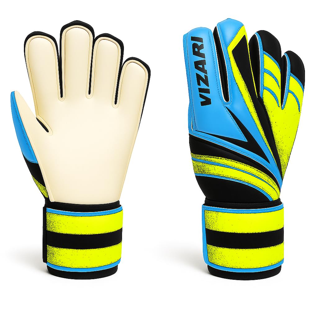 VIZARI Avio F.P. Football Goalkeeper Gloves - Superior Grip, All Skill Levels - Non-Slip Receiver Gloves | for Kids and Adults (Blue/Green, Size 10)