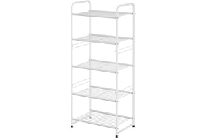 GEORIS 5- Tier Heavy Duty Wire Shelving Storage Rack | Modern Bathroom Shelf | Stackable Plant Standing Shelf Unit | Perfect for Kitchen, Living Room, Balcony | White