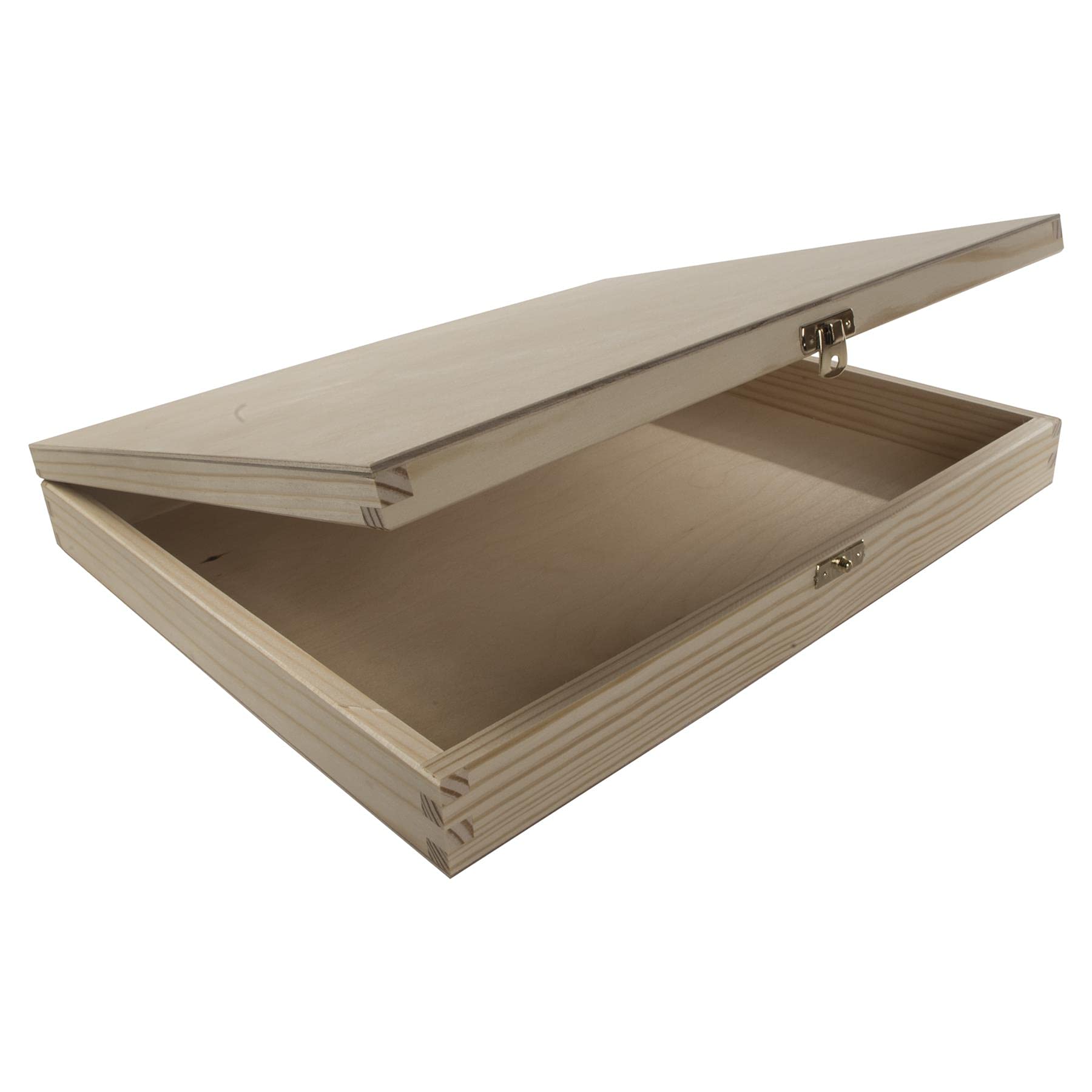 Large Shallow Wooden Box with Lid and Clasp | 36 x 30 x 5 cm | A4 Storage for Documents and Valuables | Unpainted and Untreated Pine for Craft Decoupage — image 1