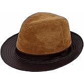 MAXSMLZT Black Leather Hat For Men Vintage Sheepskin Leather Fedora Classic Gentleman Men's Jazz Hat, Brown, L(55cm-56cm)