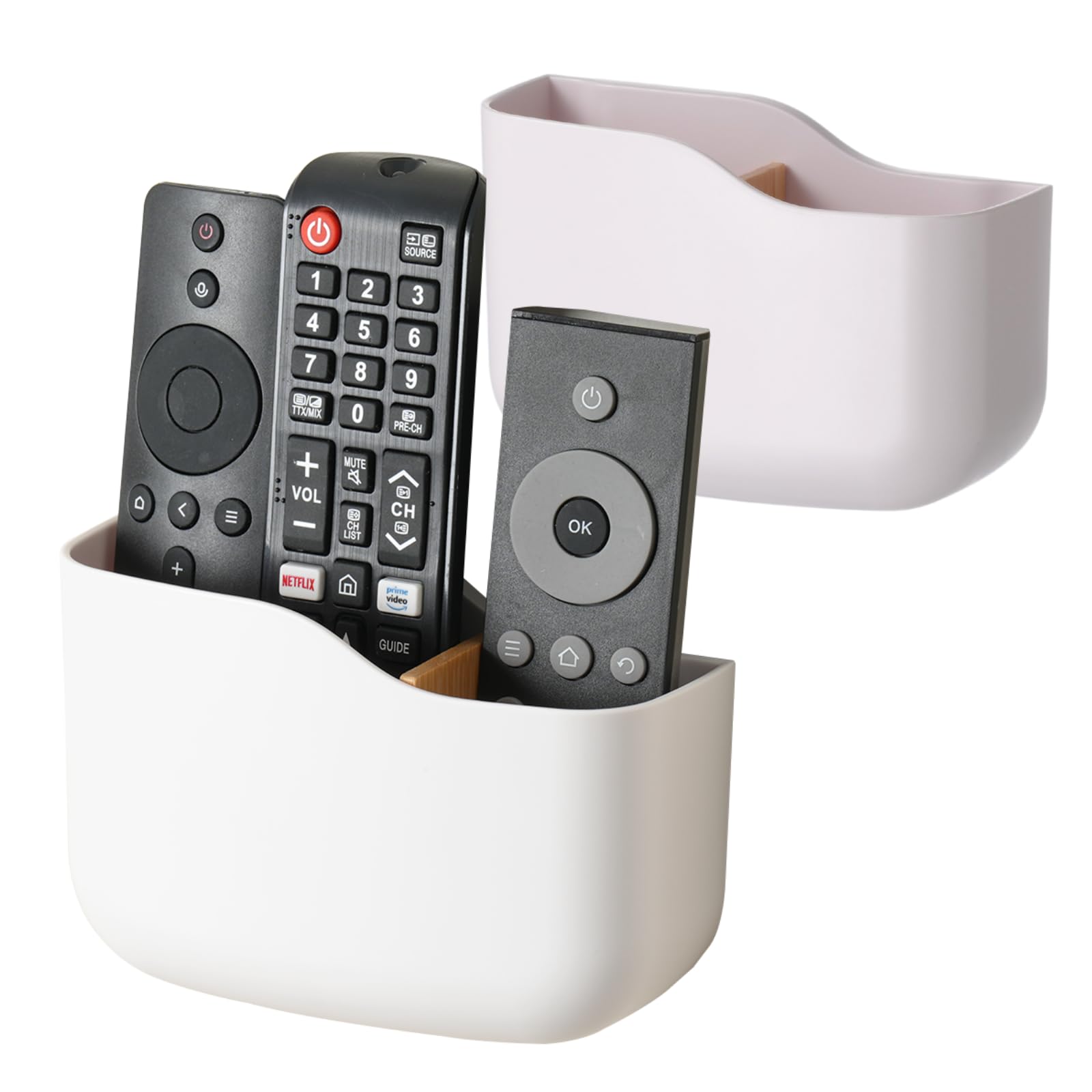 Photo 1 of LINFIDITE 2 Pack TV Remote Holder Wall Mount Remote Control Holder for Bed Universal Bedside Wall Remote Holder Caddy Organizer Hole-Free Remote Control Holder (For 2 Or 3 Remote Controls–White