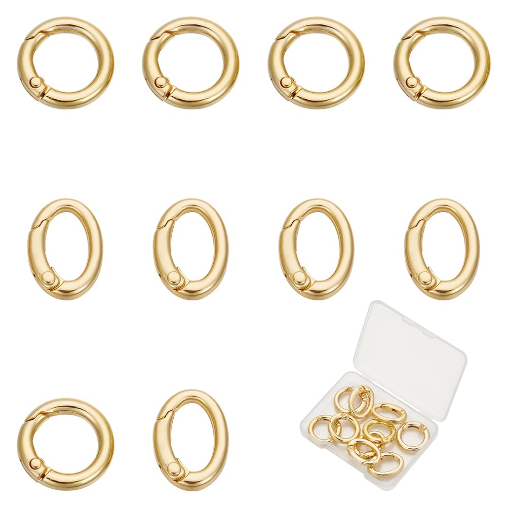 UNICRAFTALE 10Pcs Real 18K Gold Long-Lasting Plated Brass Spring Gate Rings Large Spring Keyring Buckle Spring Buckle Clip O Rings for Jewelry Making Keyring Buckle Bags Purses DIY