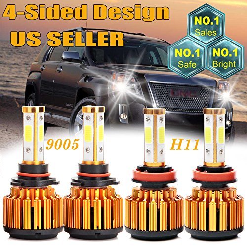 4Pcs 9005 H11 LED Headlight Bulbs Pure White 6000K High & Low Beam Combo Set for Acura/Chevrolet/Buick/GMC/Jeep/Honda – 4 COB Chip 52000LM