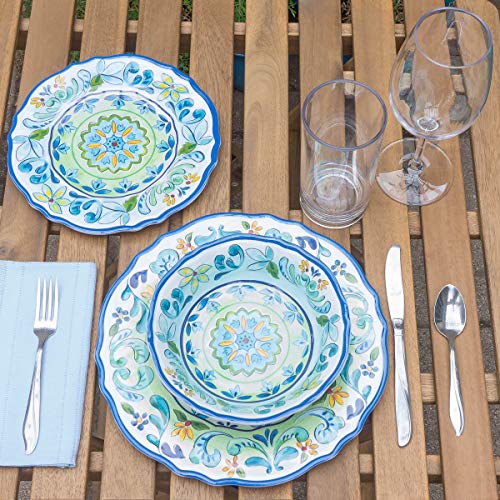 Prepara Decorative Vintage Floral 12 Piece Melamine Dinnerware, Unique