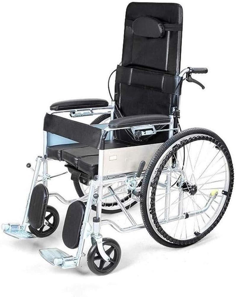 Wheelchair, High Back Recliner Wheelchair Mobile Toilet Collapsible With Toilet Thickened Steel Pipe Four-wheeled Vehicle Portable Walker (Color : Black)