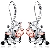 Sterling Silver Highland Cow Earrings Dangle Drop Cute Animal Jewelry Cow Print Earrings Gift for Women