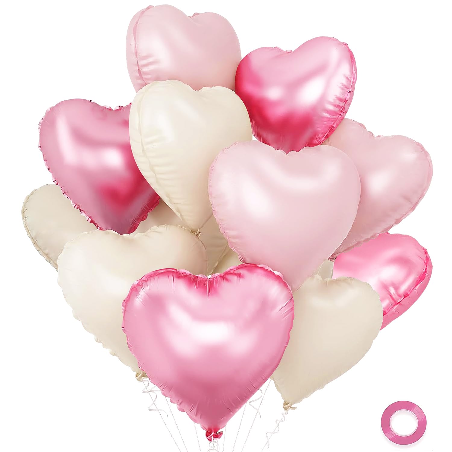 Photo 1 of Pink and White Balloons - Pack of 15 - Heart Shaped Foil Balloons for Valentines Day Wedding Birthday Bridal Shower Baby Shower Decorations
